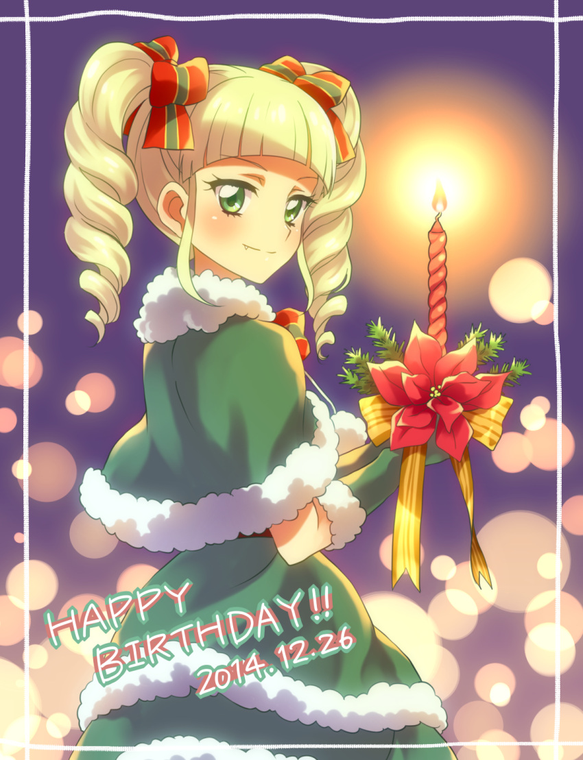 aikatsu! birthday blush candle green_eyes grey_hair jacket long_hair smile toudou_yurika twintails