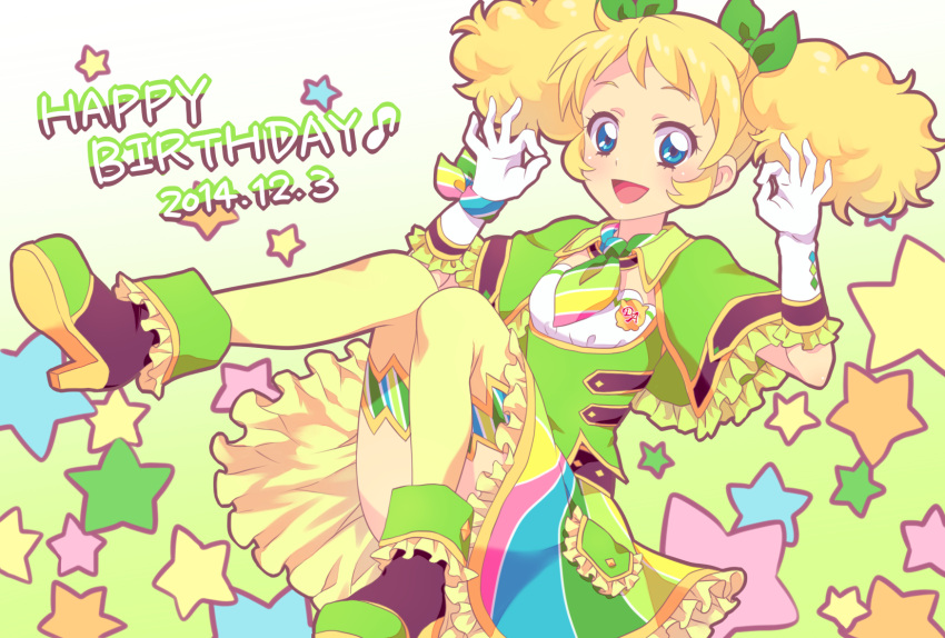 aikatsu! birthday blonde_hair dress green_eyes happy saegusa_kii short_hair twintails