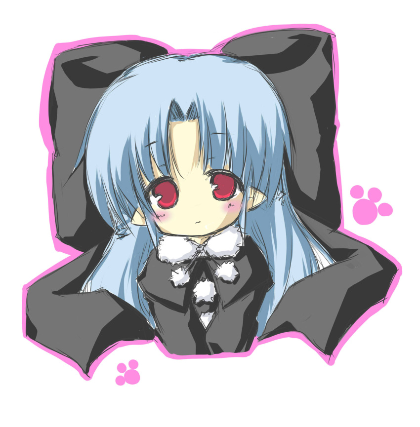 1girl absurdres blue_hair bow bust capelet chibi hair_bow half_updo highres len long_hair melty_blood pointy_ears red_eyes solo tsukihime uryuu_sango