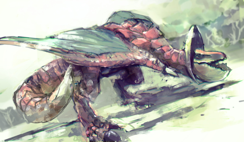 beak claws dragon eggtofu monster_hunter no_humans sketch solo wings yian_kut-ku