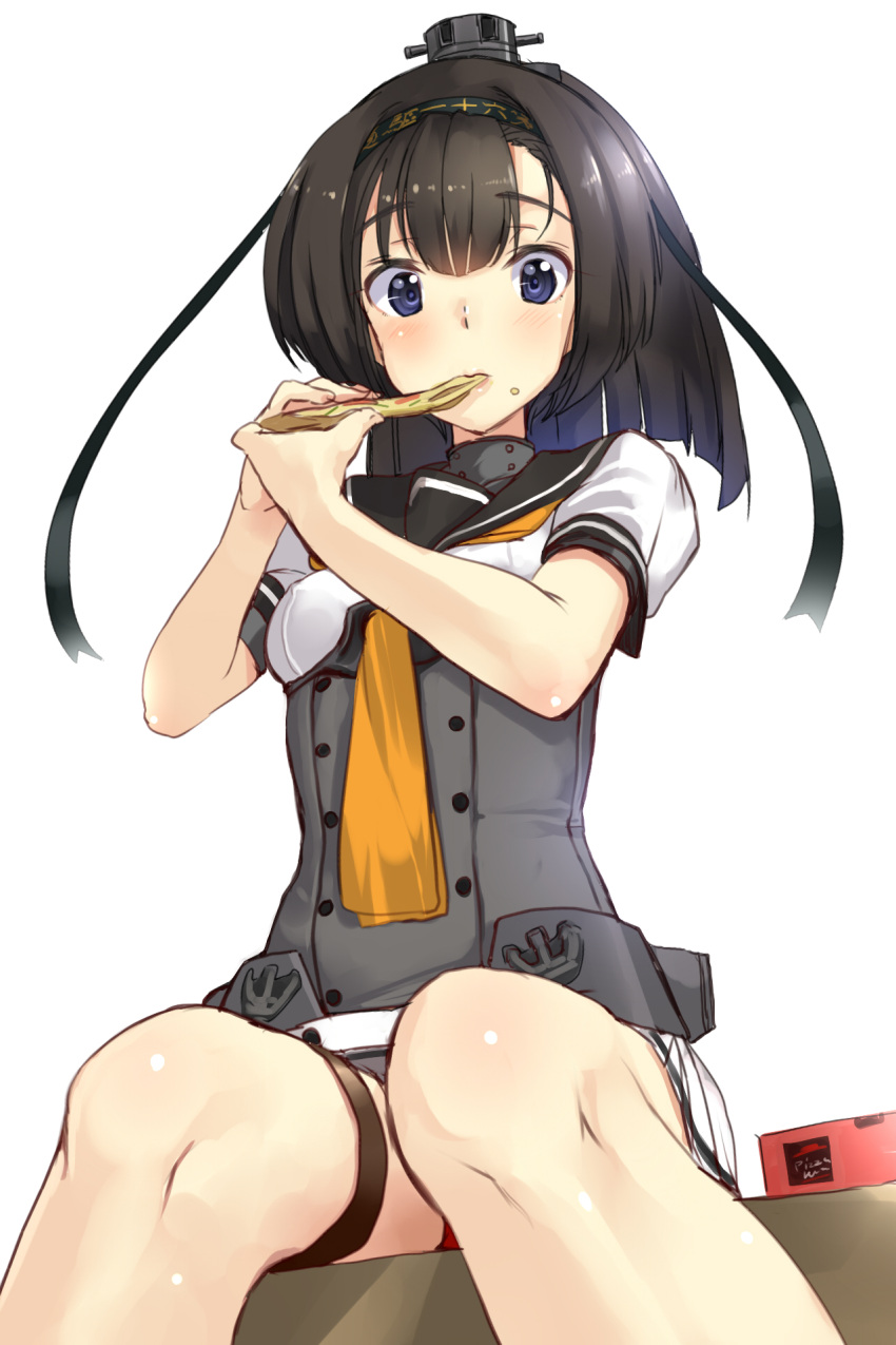 akasaai akizuki_(kantai_collection) eating food highres kantai_collection pizza sitting