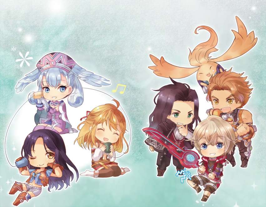 carna chibi dunban fiorun head_wings melia monado nadir rein_(xenoblade) riki_(xenoblade) shulk xenoblade