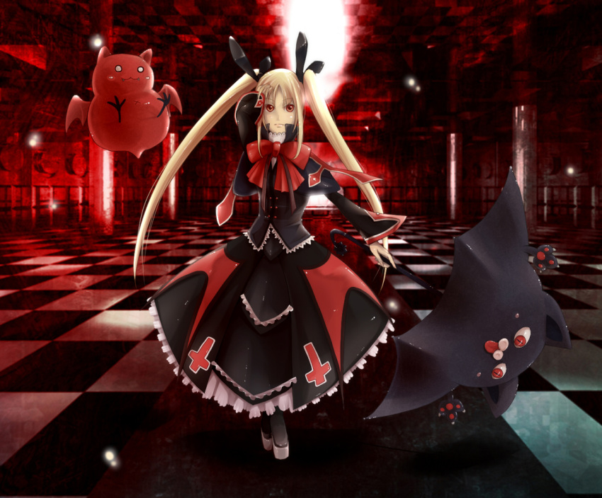 bat blazblue blonde_hair cat gii gothic_lolita lolita_fashion nago rachel_alucard red_eyes umbrella