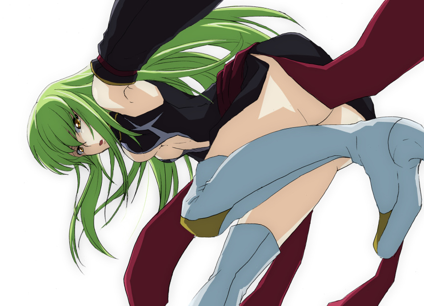 bad_id boots breasts c.c. cc cleavage code_geass green_hair highres inaho long_hair solo thigh-highs thigh_boots thighhighs yellow_eyes