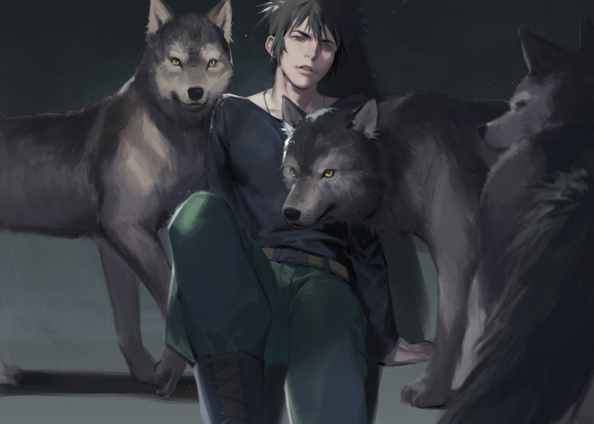 1boy black_hair kougami_shin'ya naked_cat psycho-pass wolf