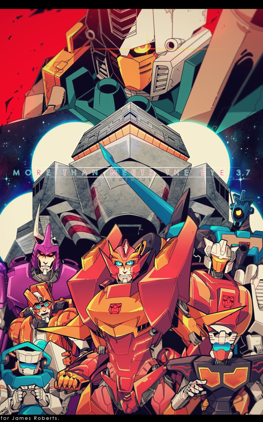 6+boys autobot badge brainstorm chromedome coralus cyclonus highres insignia mecha multiple_boys no_humans rewind robot rodimus rung science_fiction space_craft tailgate transformers whirl