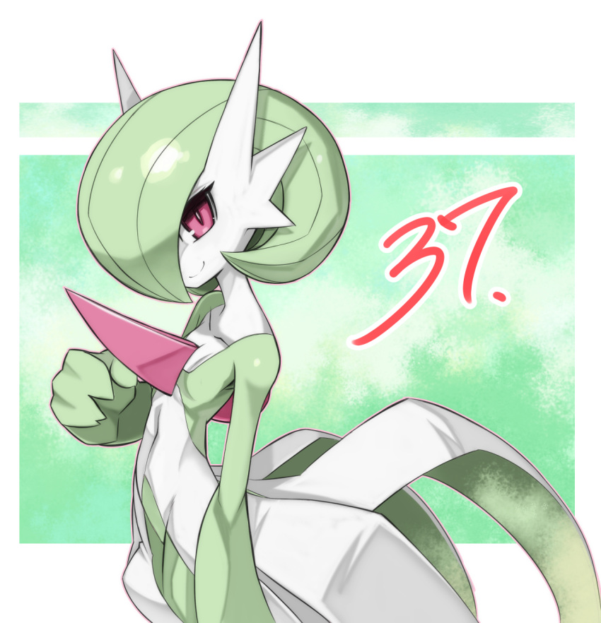 dated gardevoir green_hair highres nada_haruka no_humans pokemon pokemon_(creature) pokemon_(game) red_eyes smile solo