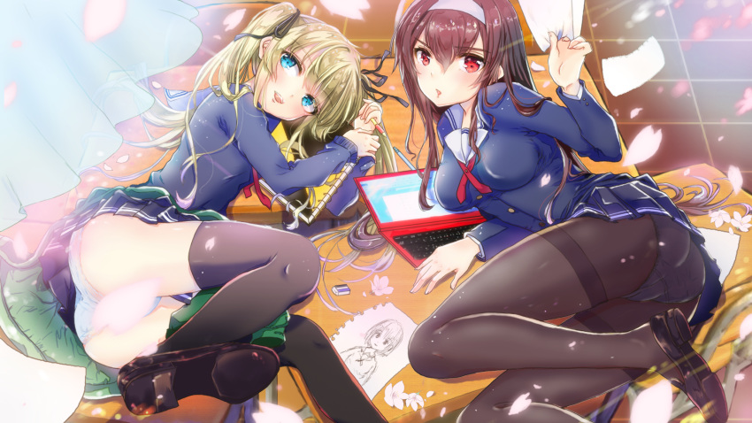 ass highres kasumigaoka_utaha panties pantyhose ricca55 saenai_heroine_no_sodatekata sawamura_spencer_eriri school_uniform thigh-highs underwear