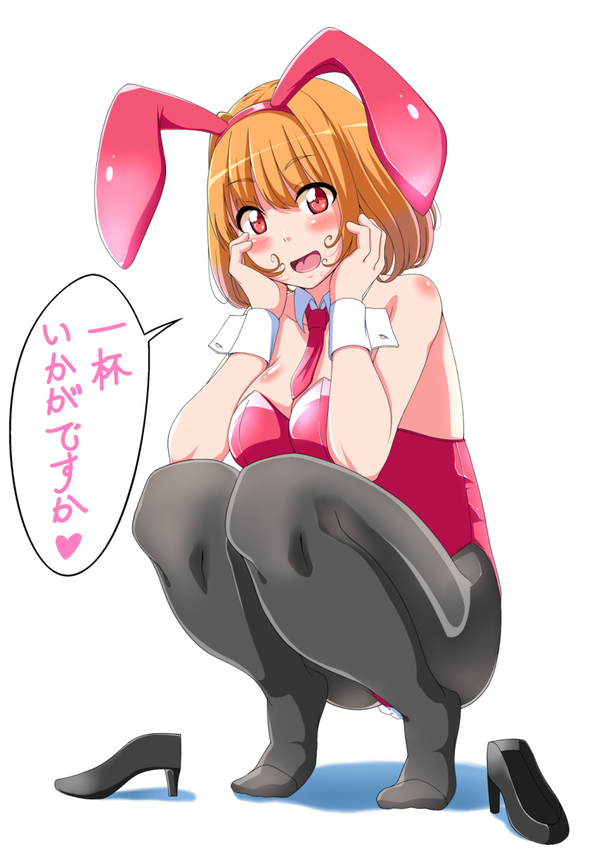 1girl animal_ears between_breasts breasts bunnysuit cleavage detached_collar highres necktie original pantyhose rabbit_ears shoes_removed short_hair wrist_cuffs yoxtut