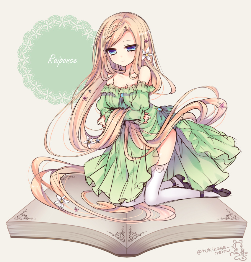 blonde_hair blush dress fairy_tales green_eyes long_hair princess rapunzel_(character)