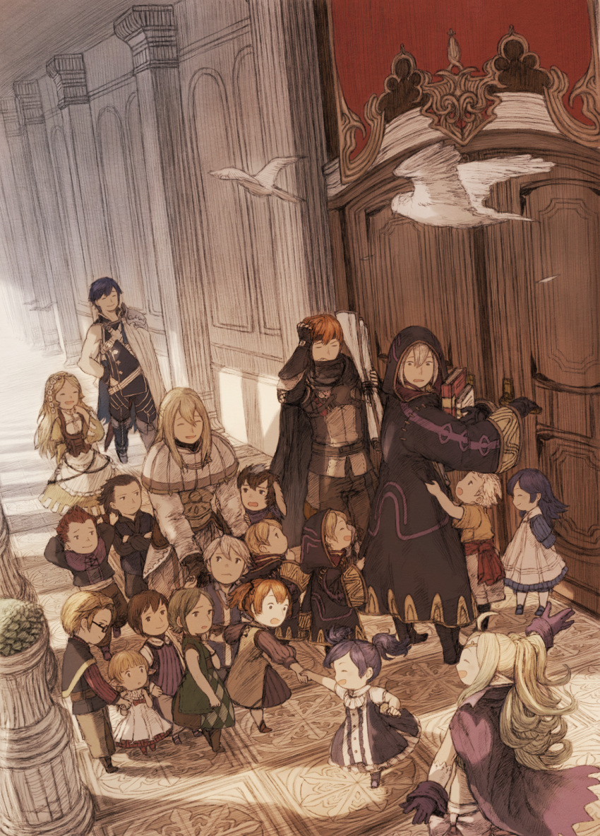 6+boys 6+girls ahoge animal_ears azur_(fire_emblem) bird black_hair blonde_hair blue_hair bredy_(fire_emblem) cape chambray child cynthia_(fire_emblem) degel dress eudes_(fire_emblem) fire_emblem fire_emblem:_kakusei gaia_(fire_emblem) glasses hair_down headband highres hooded_jacket jerome_(fire_emblem) krom laurent liz_(fire_emblem) lucina maekakekamen mark_(fire_emblem) multiple_boys multiple_girls my_unit nn_(fire_emblem) noire_(fire_emblem) nowi_(fire_emblem) orange_hair pointy_ears rabbit_ears riviera_(fire_emblem) selena_(fire_emblem) twintails white_hair younger