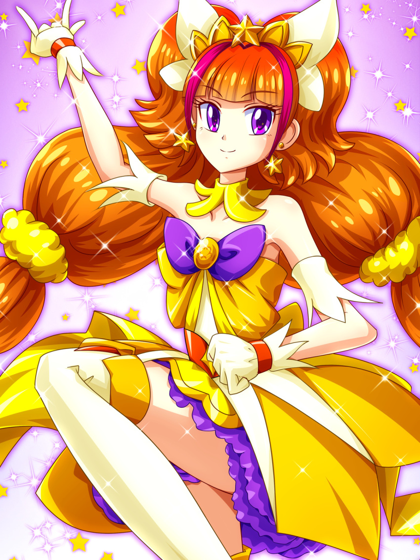 amanogawa_kirara blush cure_twinkle dress gloves go!_princess_precure happy long_hair magical_girl mimimix orange_hair precure purple_eyes ribbon twintails