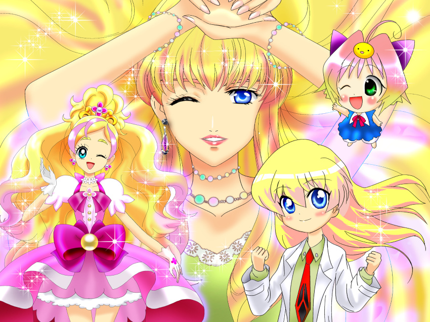 commentary_request cure_flora go!_princess_precure highres luna_rune pani_poni_dash! potemayo potemayo_(character) precure rebecca_miyamoto sheryl_nome trait_connection