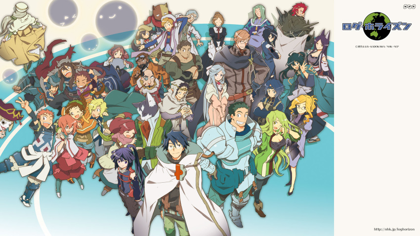 akaneya_ichimonjinosuke akatsuki_(log_horizon) armor blonde_hair blue_eyes blue_hair braid brown_eyes brown_hair cape characin crusty_(log_horizon) dress glasses gloves hara_kazuhiro henrietta_(log_horizon) highres isaac_(log_horizon) isuzu_(log_horizon) log_horizon long_hair lunderhaus_cord marielle_(log_horizon) michitaka_(log_horizon) minori_(log_horizon) naotsugu_(log_horizon) nazuna_(log_horizon) nureha nyanta_(log_horizon) official_art ponytail purple_hair re_gan reinesia_el_arte_cowen roderick_(log_horizon) serara shiroe short_hair shouryuu_(log_horizon) silver_hair soujirou_seta takayama_misa touya_(log_horizon) wallpaper woodstock_w