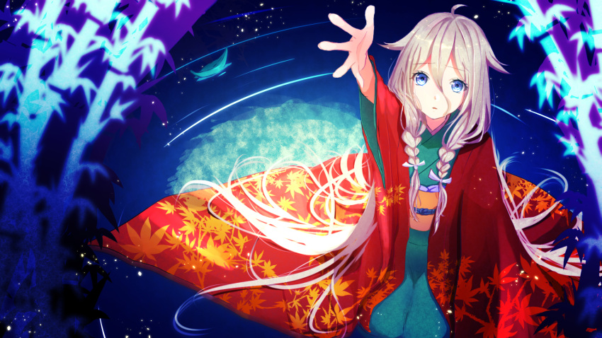 1girl blue_eyes braid highres ia_(vocaloid) japanese_clothes kimono long_hair nekomaaro outstretched_arm pink_hair ripples solo twin_braids very_long_hair vocaloid