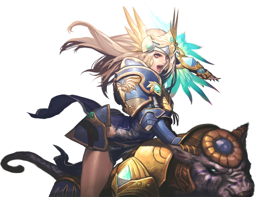 1girl armor artist_request chaos_heroes_online edelyn light_brown_hair long_hair official_art open_mouth pantyhose riding simple_background solo transparent_background