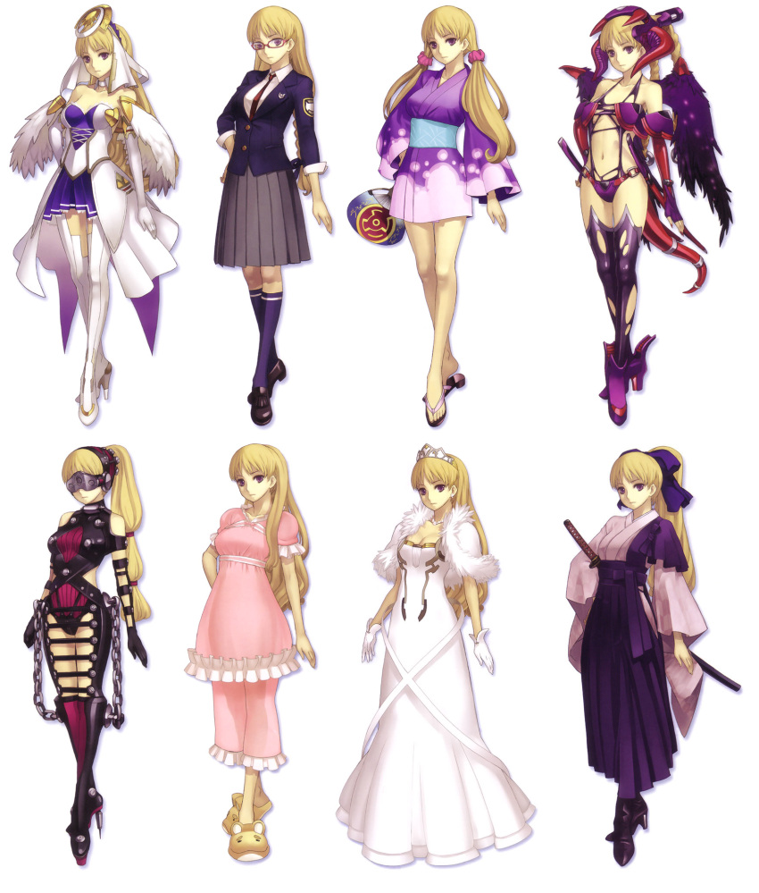 ar_tonelico ar_tonelico_ii blonde_hair breasts chroche_latel_pastalie gloves highres long_hair nagi_ryou official_art solo thigh-highs violet_eyes