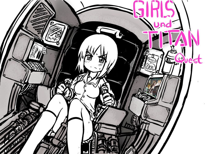 3girls akiyama_yukari cockpit commentary english girls_und_panzer highres invader kantai_collection kongou_(kantai_collection) multiple_girls nishizumi_miho titanfall