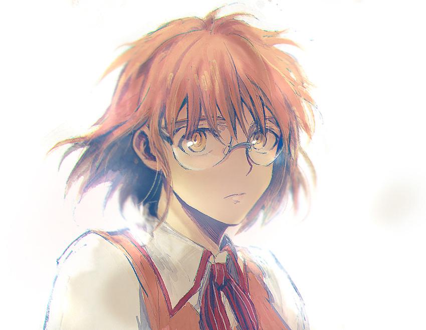 1girl emiya_shirou fate/stay_night fate_(series) genderswap glasses goldfish_(artist) highres orange_hair school_uniform shirouko short_hair solo tomboy yellow_eyes