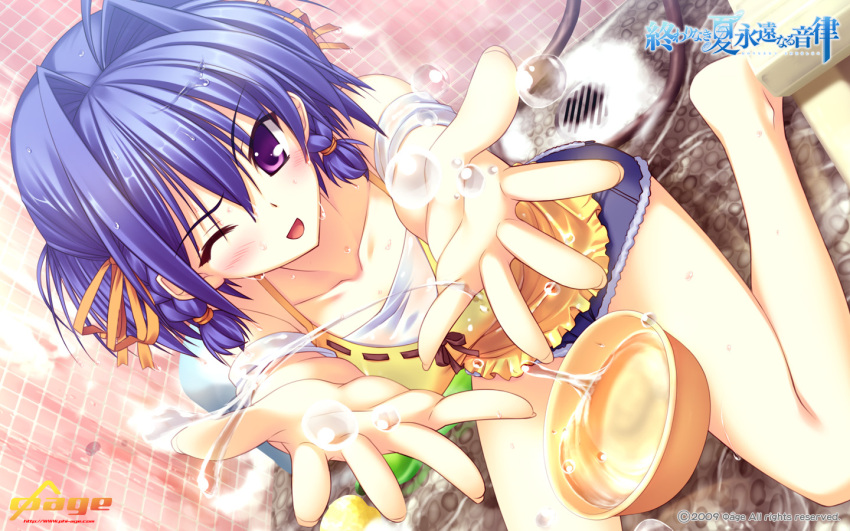 blue_hair himukai_kyousuke orihara_ai owarinaki_natsu_towa_naru_shirabe see_through short_hair violet_eyes wet