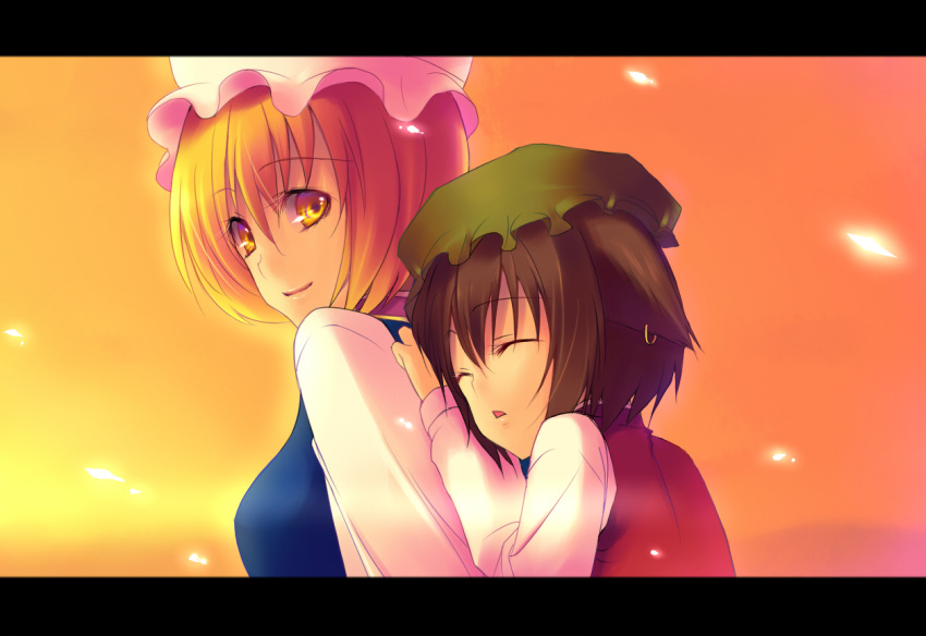 blonde_hair brown_hair cat_ears catgirl chen earrings hat jewelry panbai short_hair sleeping touhou yakumo_ran yellow_eyes