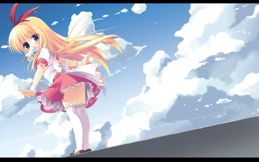 amae_koromo blonde_hair blue_eyes highres loli long_hair popsicle saki sazaki_ichiri solo thighhighs wallpaper