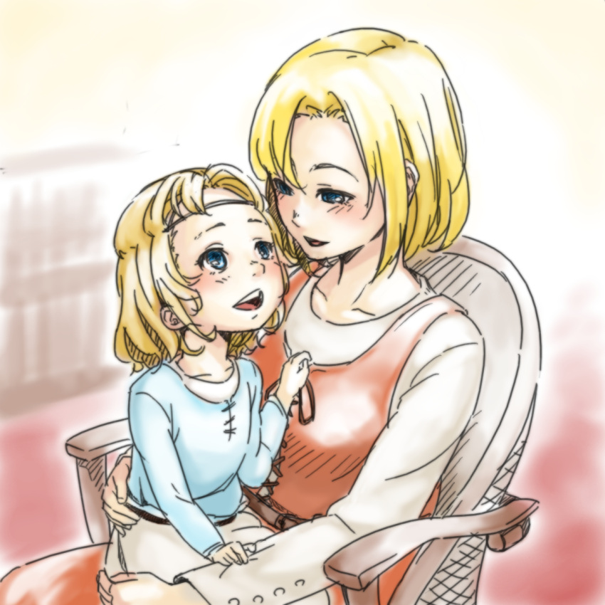 blonde_hair child ezekiel_(junketsu_no_maria) family hold junketsu_no_maria maria_(junketsu_no_maria) mother_and_daughter
