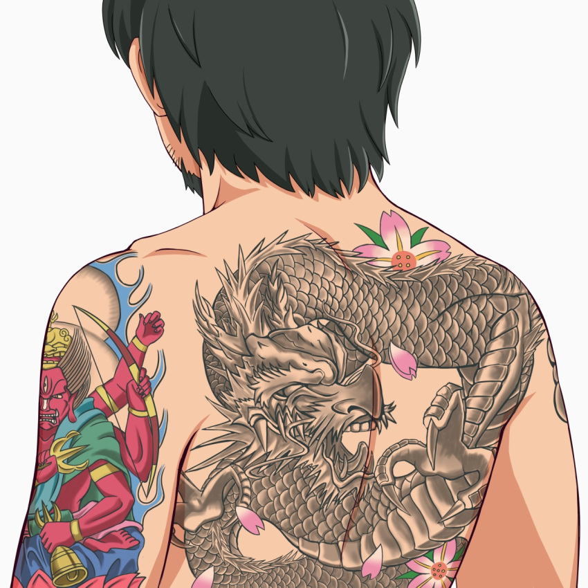 1boy black_hair from_behind ganesha highres original self-portrait shin'en_(gyokuro_company) solo tattoo