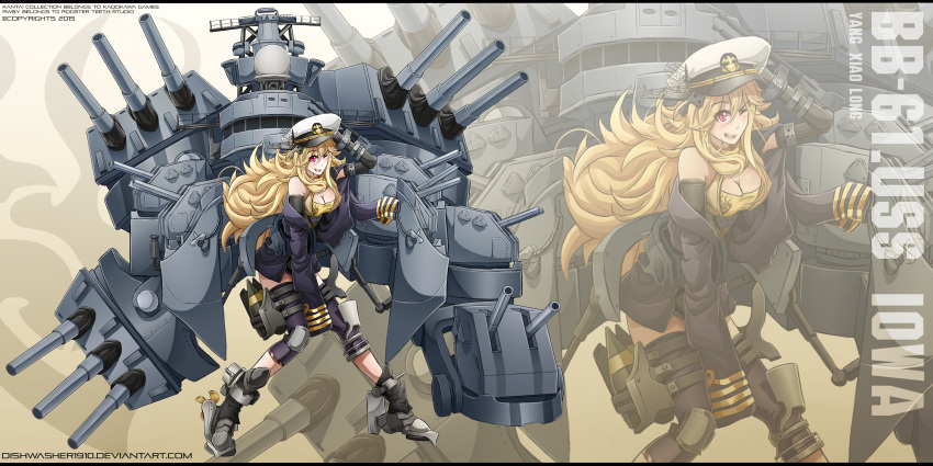 1girl absurdres blonde_hair breasts cleavage crossover deviantart_thumbnail hat highres kantai_collection long_hair rwby solo turret yang_xiao_long