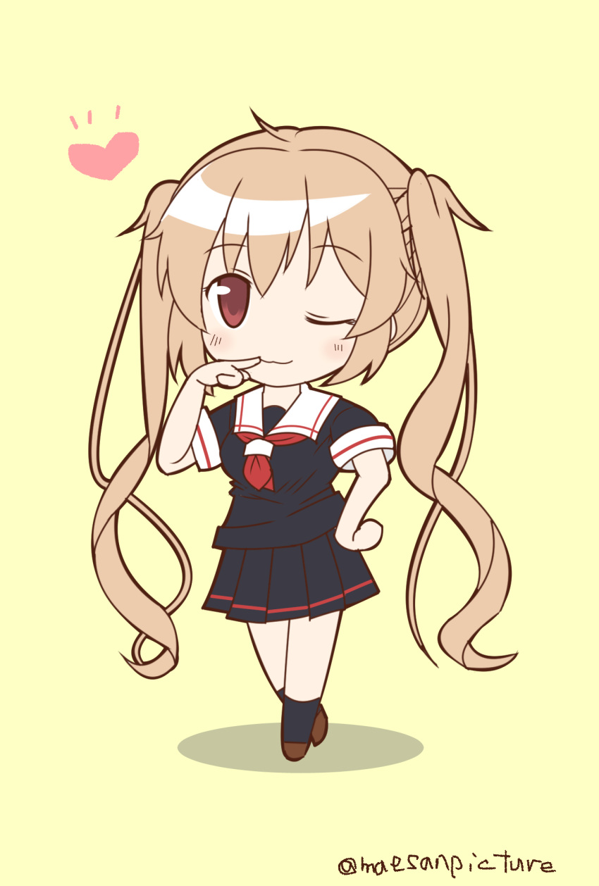 1girl chibi highres kantai_collection mae_(maesanpicture) murasame_(kantai_collection) solo twitter_username