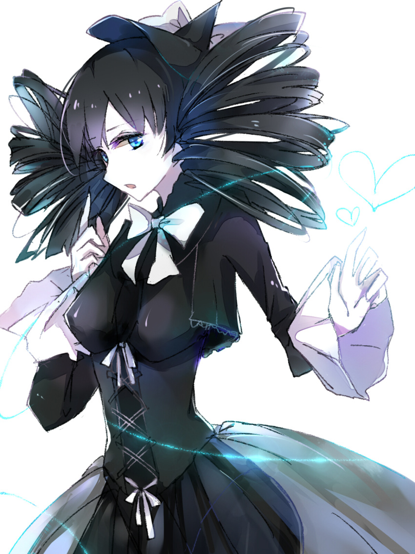 1girl benghuai_7 black_dress black_hair blue_eyes bow dress drill_hair gothitelle hair_bow hat highres personification pokemon pokemon_(game) pokemon_bw solo twin_drills