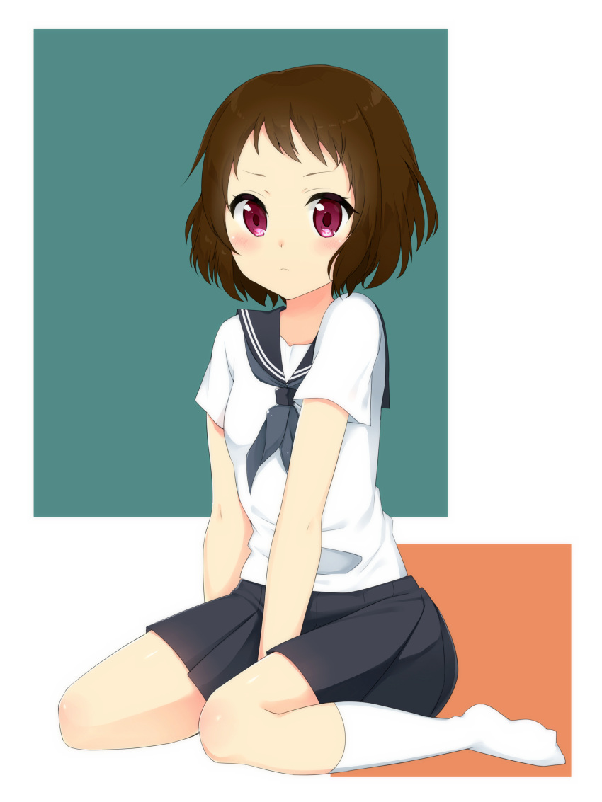 1girl absurdres brown_hair highres hyouka ibara_mayaka leinqchqn red_eyes school_uniform serafuku short_hair sitting wariza