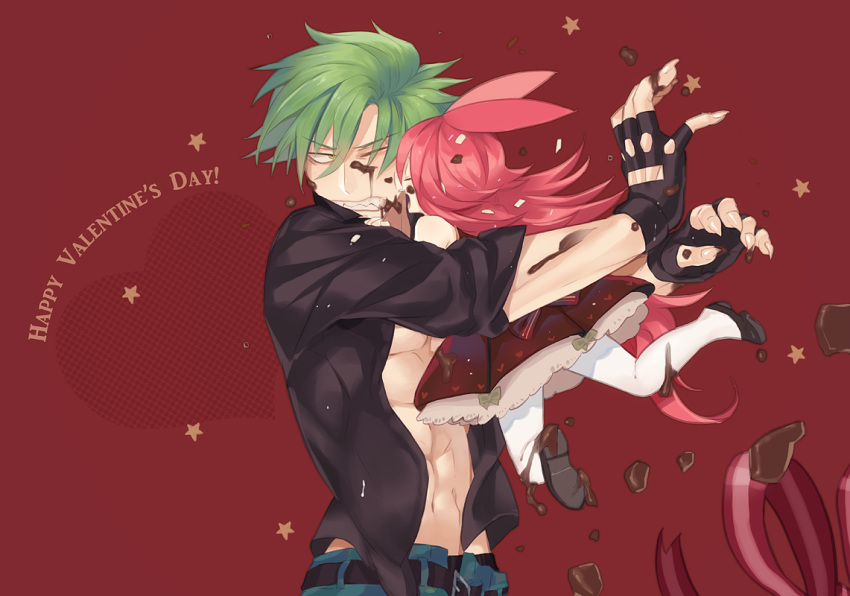 1boy 1girl chocolate flaky flippy green_hair happy_tree_friends kaboom-chuck long_hair military military_uniform personification red_eyes redhead short_hair uniform valentine