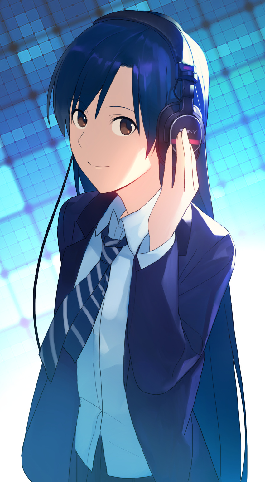 1girl absurdres headphones highres idolmaster jandy kisaragi_chihaya school_uniform solo