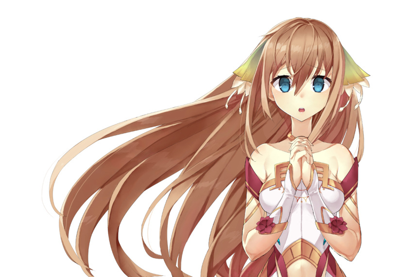 1girl animal_ears ar_nosurge bare_shoulders blue_eyes brown_hair flower hair_flower hair_ornament ionasal_kkll_preciel long_hair solo surge_concerto tatsuwo