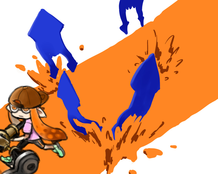backwards_hat bike_shorts highres inkling orange_hair splatoon squid tanaka_ahiru