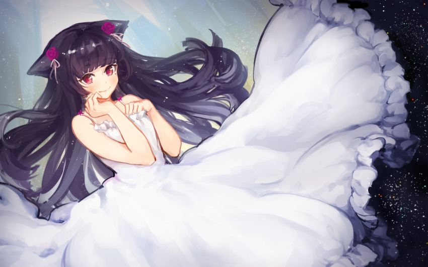 1girl animal_ears black_hair cat_ears dress gokou_ruri highres k_(sktchblg) long_hair ore_no_imouto_ga_konna_ni_kawaii_wake_ga_nai red_eyes