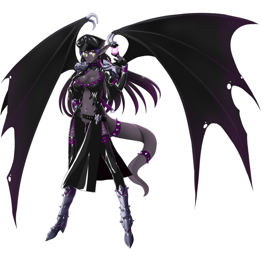 belt black_skin butter-t dragon gloves original_character purple_eyes shiny_clothes spiked_collar