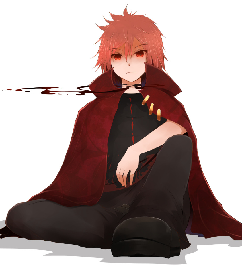 1boy arano_oki cape commentary_request genderswap male red_eyes redhead sekibanki sitting solo touhou white_background
