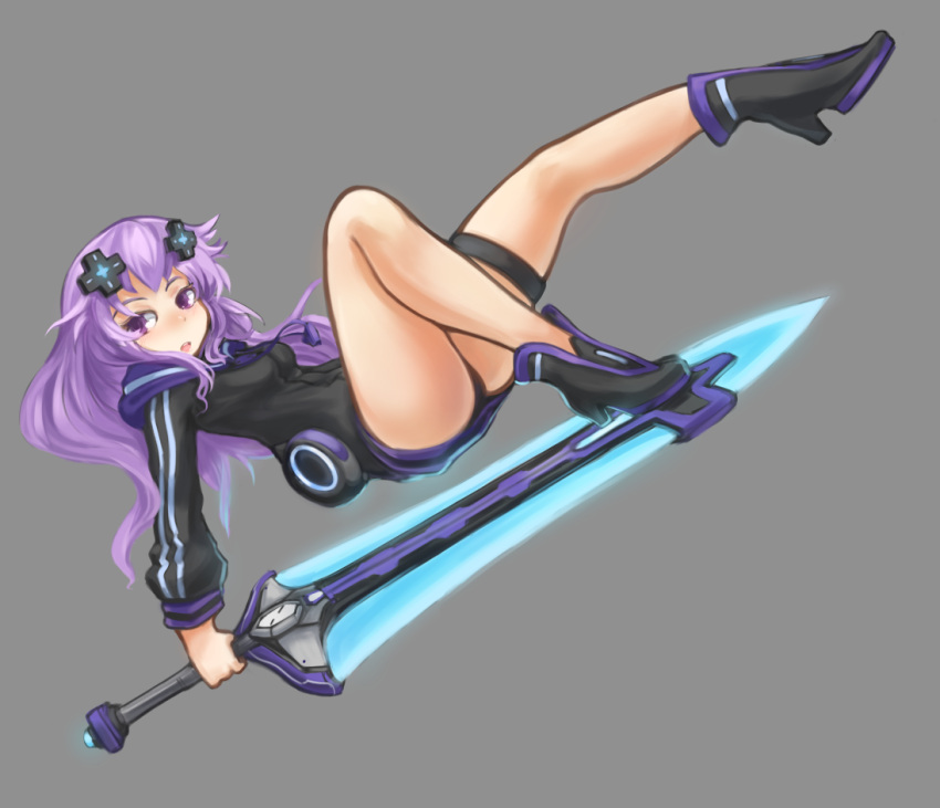 1girl adult_neptune arceonn d-pad hair_ornament long_hair neptune_(series) purple_hair shin_jigen_game_neptune_vii solo sword violet_eyes weapon