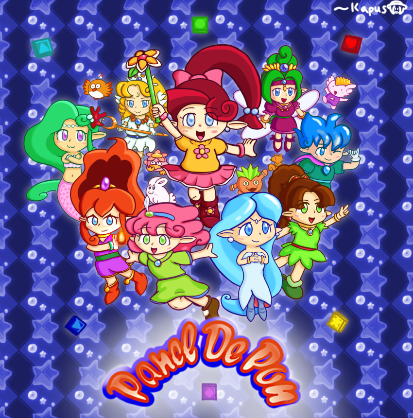 6+girls animal bird blue_hair bow brown_hair deviantart elias_(panel_de_pon) fairy flare_(panel_de_pon) flower green_hair intelligent_systems kappa kapus49 lip_(panel_de_pon) long_hair mermaid monster neris nintendo orange_hair panel_de_pon pink_hair ponytail puzzle_league rabbit red_hair ruby_(panel_de_pon) seren sherbet short_hair squirrel star tetris_attack thiana_(panel_de_pon) windy_(panel_de_pon) wings