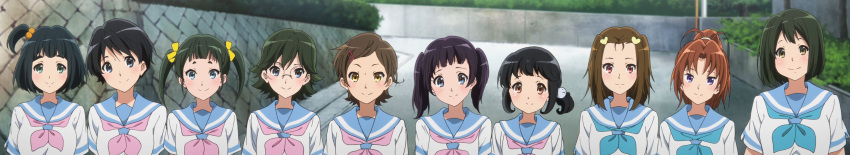 6+girls absurdres extra hair_bobbles hair_ornament heart_hair_ornament hibike!_euphonium highres katou_hazuki lineup long_image multiple_girls nakagawa_natsuki school_uniform screencap serafuku wide_image