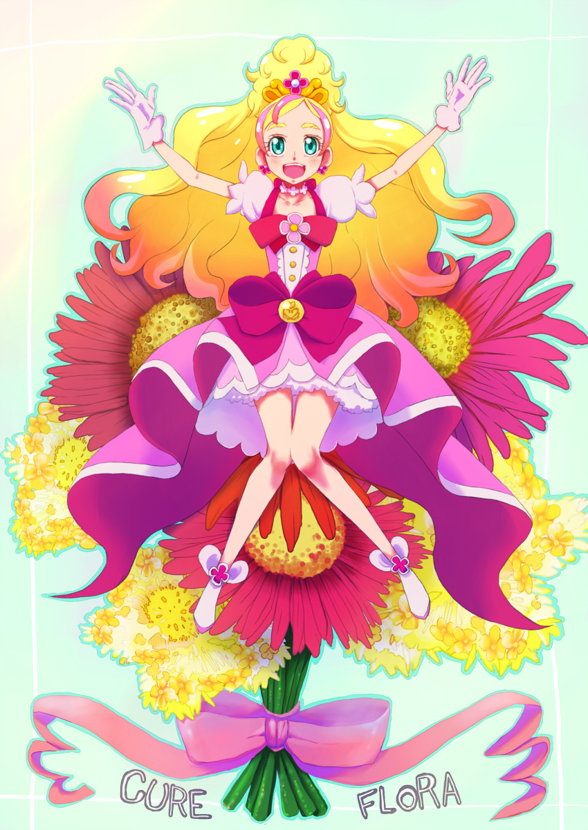 blonde_hair blue_eyes cure_flora dress flower gloves go!_princess_precure happy haruno_haruka long_hair magical_girl odango
