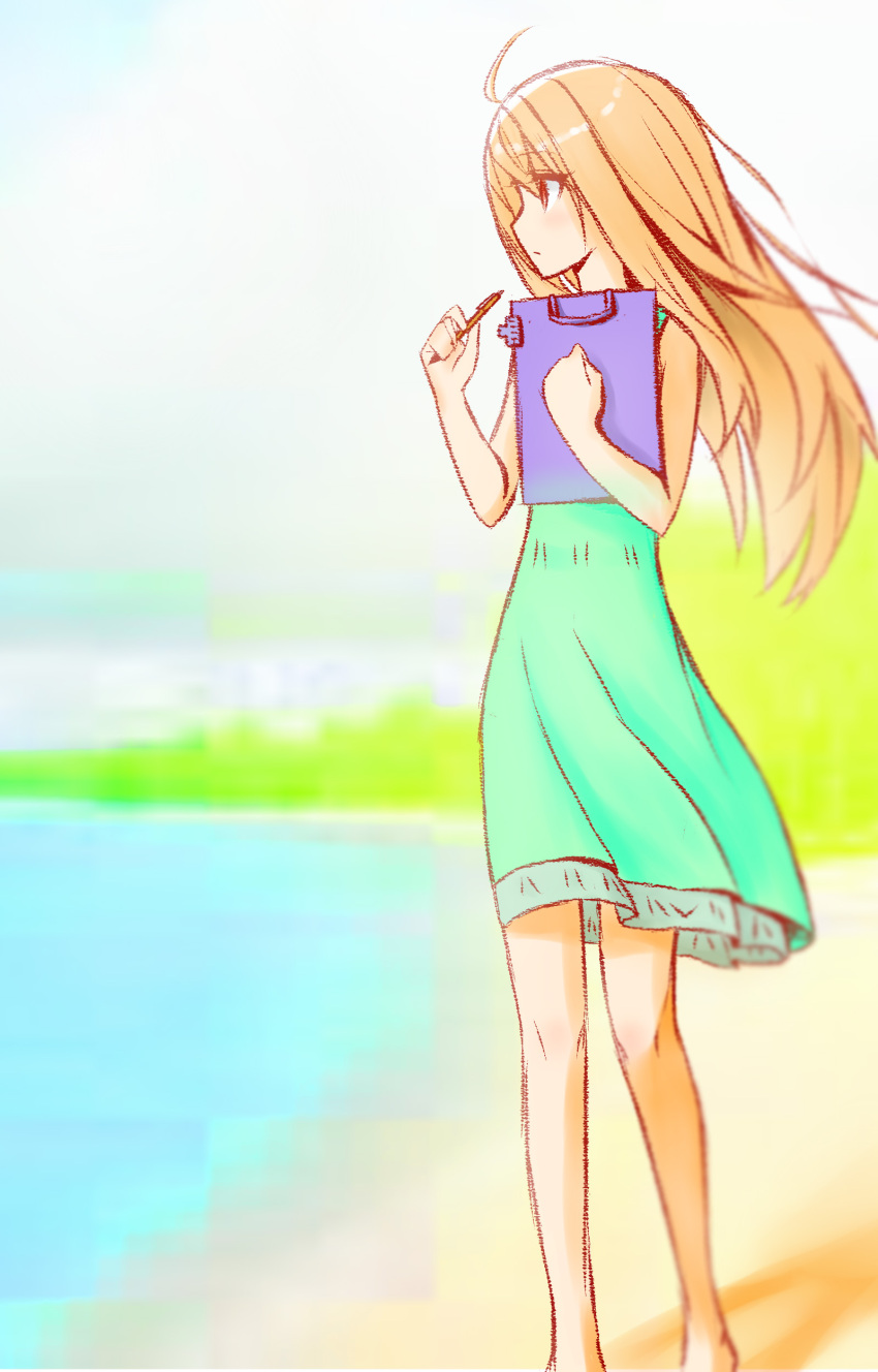 ahoge barefoot beach blonde dress feet high_resolution hun_tun long_hair red_eyes shiina_mashiro the_pet_girl_of_sakurasou very_high_resolution