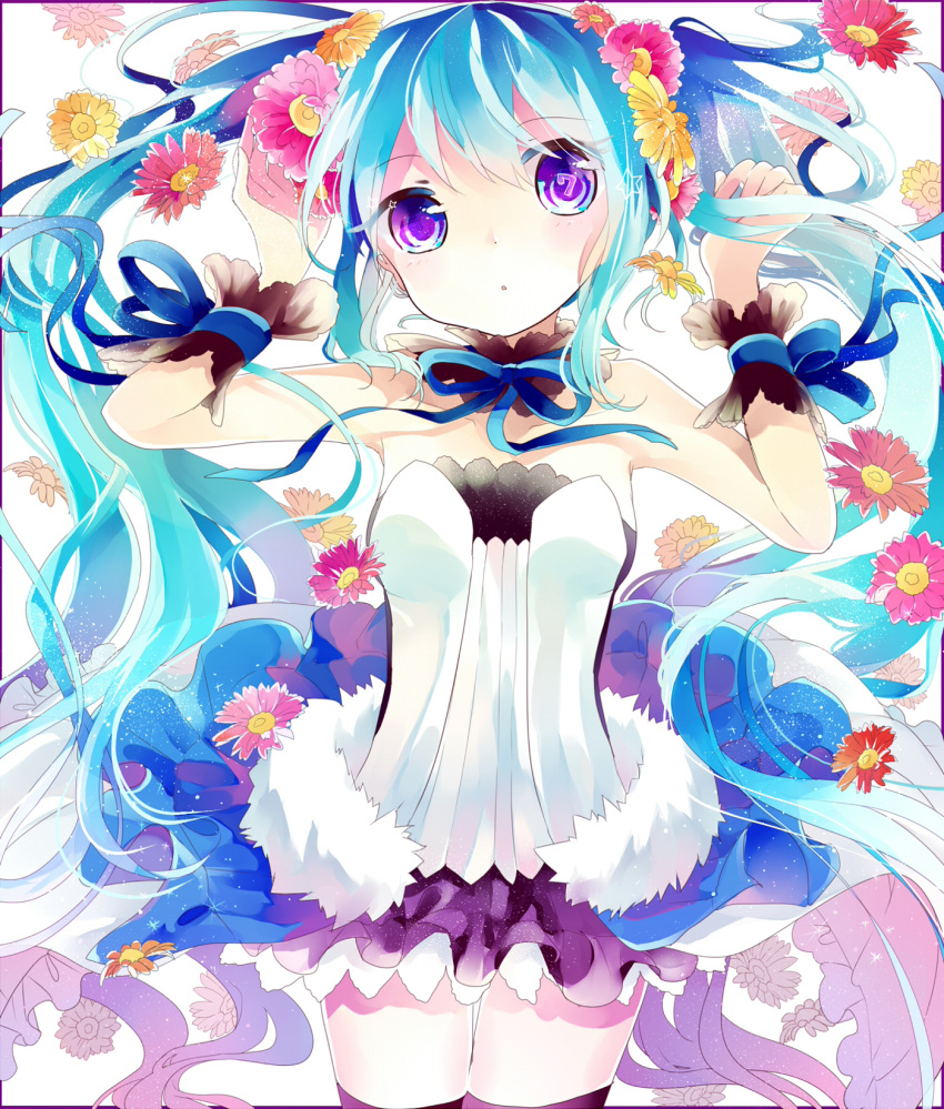 7th_dragon_2020 alternative_eye_color blue_hair blue_neckwear blue_ribbon breasts collar_(clothes) cuffs cuffs_design detached_collar dress exposed_shoulders expressionless female flower frilled_dress frills fur fur_trim hair_flower hair_ornament hatsune_miku high_resolution light_background long_hair looking_at_viewer number open_mouth orange_flower pink_flower potential_duplicate project_diva project_diva_extend project_diva_type2020 remimim ribbon sidelocks simple_background sleeveless sleeveless_dress small_breasts solo sparkle star_(symbol) strapless strapless_dress text twintails violet_eyes vocaloid white_background wrist_cuffs yellow_flower