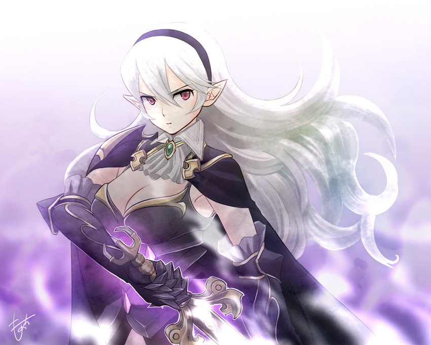 1girl 5:4_aspect_ratio breasts cleavage fire_emblem fire_emblem_if kamui_(fire_emblem) long_hair nintendo pointed_ears