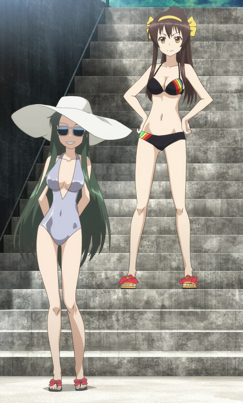 2girls absurdres bikini highres multiple_girls nagato_yuki-chan_no_shoushitsu screencap suzumiya_haruhi suzumiya_haruhi_no_shoushitsu suzumiya_haruhi_no_yuuutsu swimsuit tsuruya