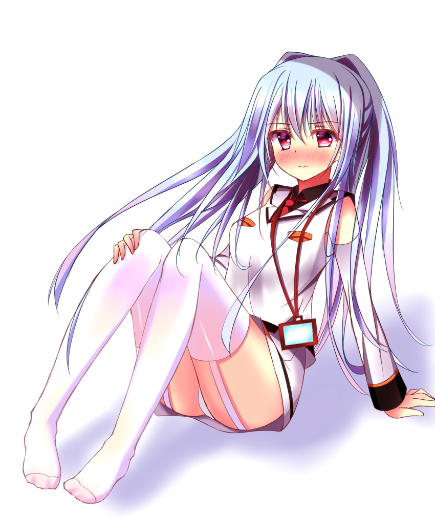 blush garter high_resolution isla long_hair necktie plastic_memories red_eyes thigh-highs tong_tong_tong twintails uniform white_hair