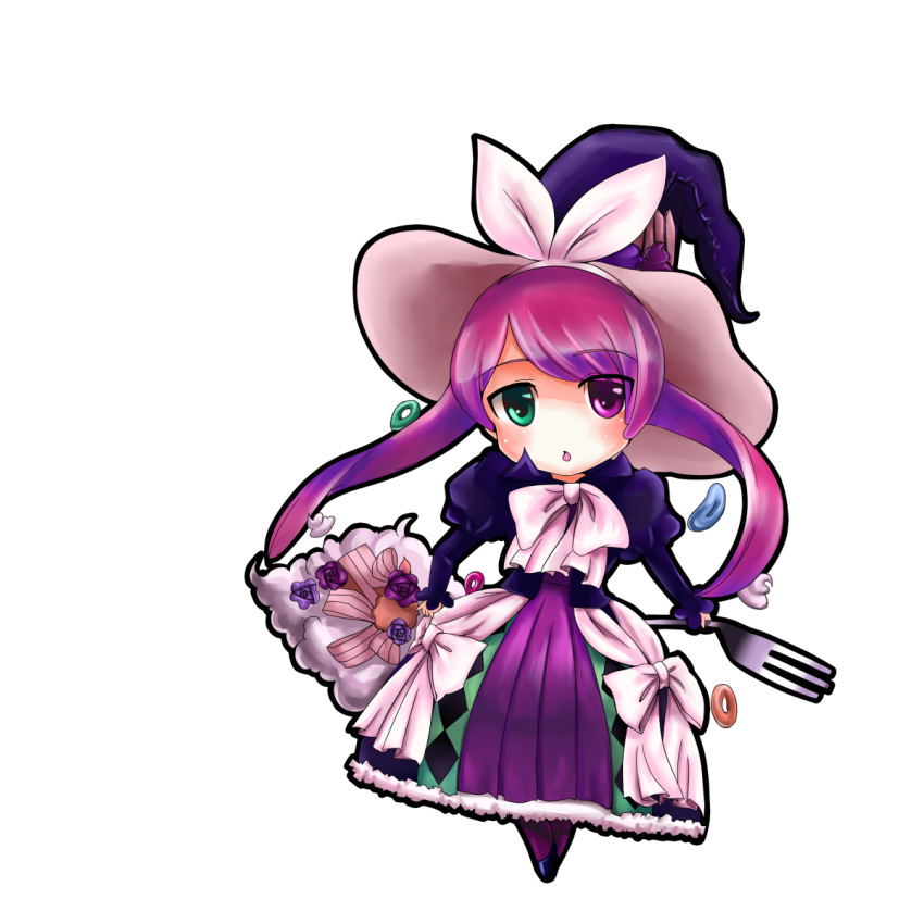 1:1_aspect_ratio bow dress female hat heterochromia high_resolution light_background long_hair madolche_magileine open_mouth pixiv_id_5471989 purple_hair silverware simple_background solo white_background witch witch_hat yuu-gi-ou