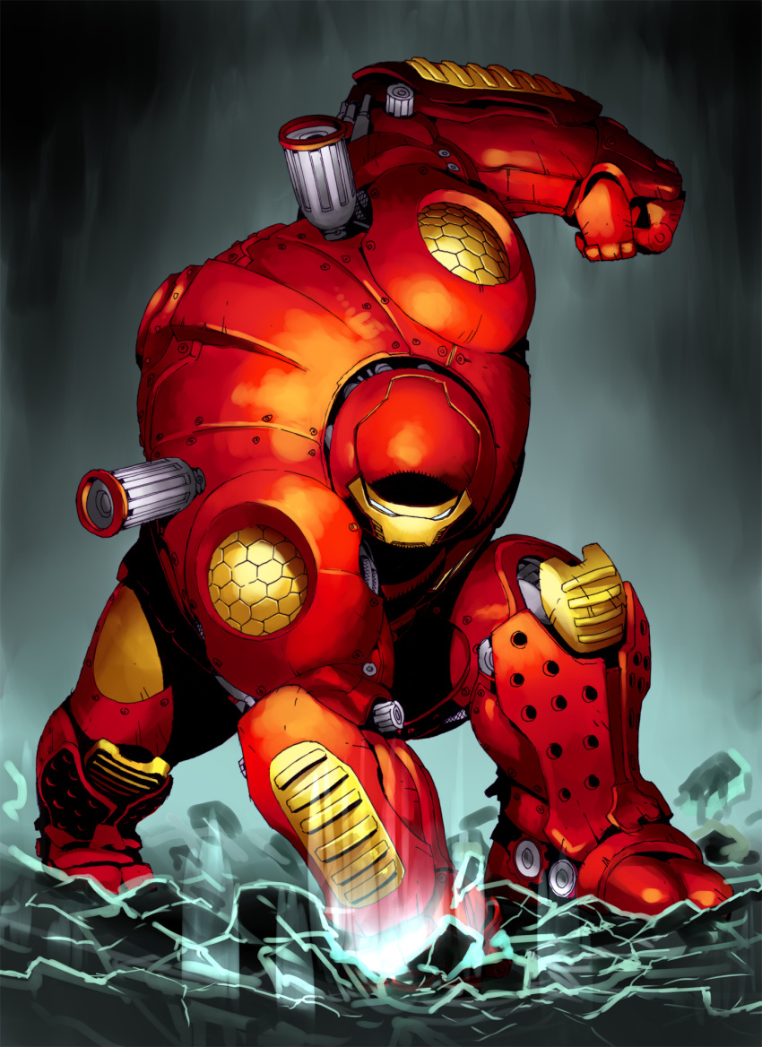 1boy avengers highres honzawa_yuuichirou hulkbuster iron_man male marvel mecha power_armor solo tony_stark